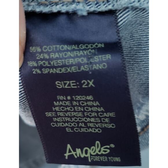 Angels Forever Young Raw Hem Faded Denim Jacket with Flower Embroidery Size 2X - Picture 9 of 10